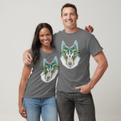 T-shirt Wolf husky embelli vert bleu (Unisexe)