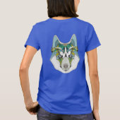 T-shirt Wolf husky embelli vert bleu (Dos)