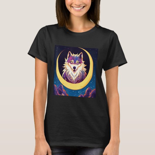 T-shirt Wolf in the Crescent Moon Design (Devant)