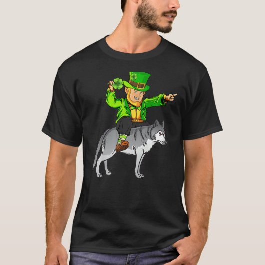 T-shirt Wolf Lover Leprechaun équitation Wolf St Patrick J (Devant)