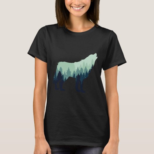 T-shirt Wolf Nature Forêt extérieure Camping Randonnée Cad (Devant)