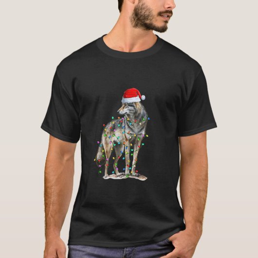 T-shirt Wolf Portant le chapeau de Noël Noël Noël Funny Wo (Devant)