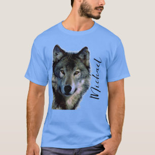 T-shirt Wolf Portrait Votre nom Écriture personnalisée