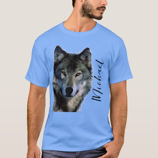 T-shirt Wolf Portrait Votre nom Écriture personnalisée (Devant)
