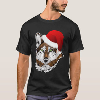 T-shirt Wolf Santa Chapeau Noël longue chemise à manches p