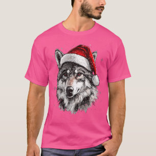 T-shirt Wolf Santa Hat Funny Xmas Wolf Amateurs Noël