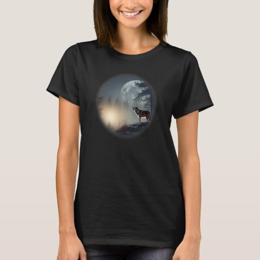 T-shirt wolf standing on cliff moon background with snow s (Devant)