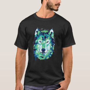 T-shirt Wolf Visage Wolf Aquarelle Art géométrique