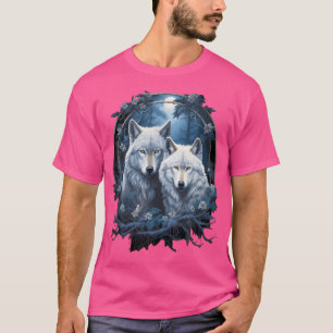 T-shirt Wolf Wolf En Forêt Par Lune De Nuit Imaginaire Art