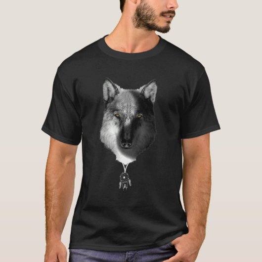 T-shirt Wolf yin and yang with dream catcher (Devant)