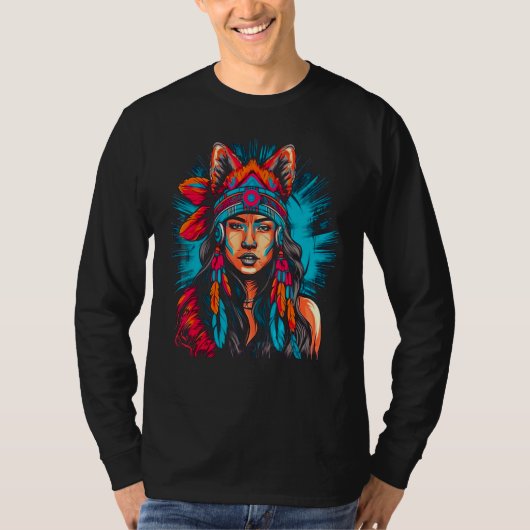 T-shirt Woman Wolf Head Native American Intuitive (Devant)