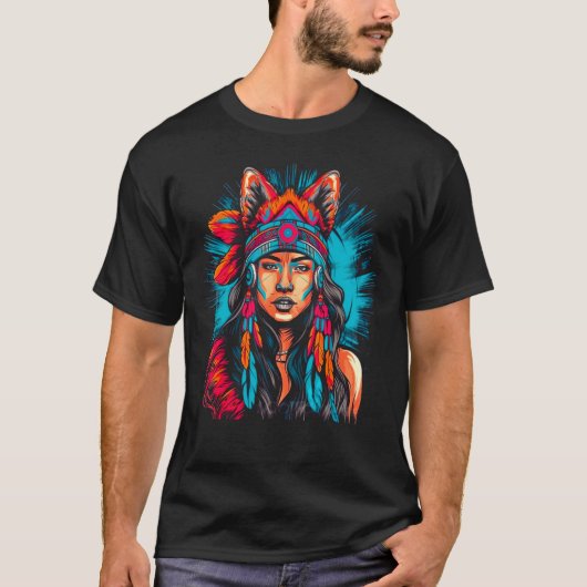 T-shirt Woman Wolf Head Native American Intuitive (Devant)