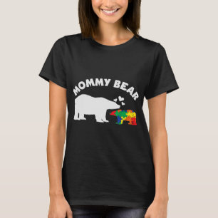 T-shirt Women Mommy Bear Puzzle Pieces Autism Awareness Mo