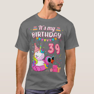 T-shirt Womens 39th Birthday Unicorn Duck Swimming Pool 39