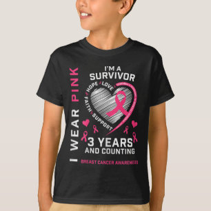 T-shirt Womens 3 Years Cancer Free I Wear Pink I'm A Breas