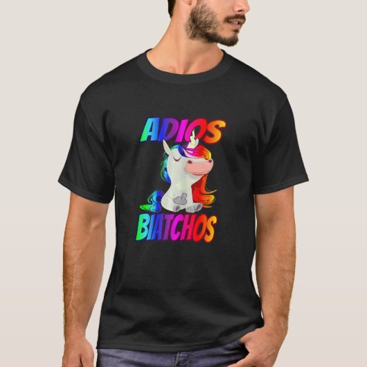 T-shirt Womens Adios Biatchos Middle Finger Unicorne 1 (Devant)