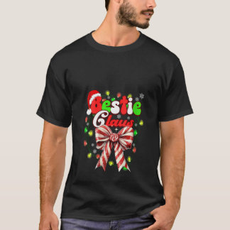 T-shirt Womens Bestie Claus Coquette Bow Candy Cane Santa 