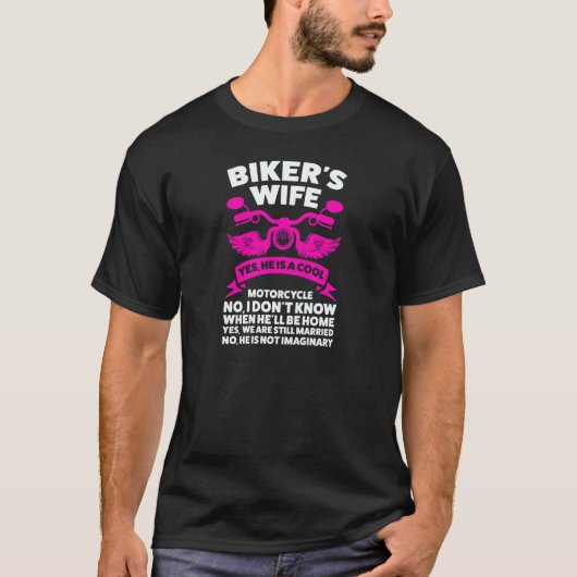 T-shirt Womens Biker's Wife Yes He Is A Cool Motorcycle Mo (Devant)