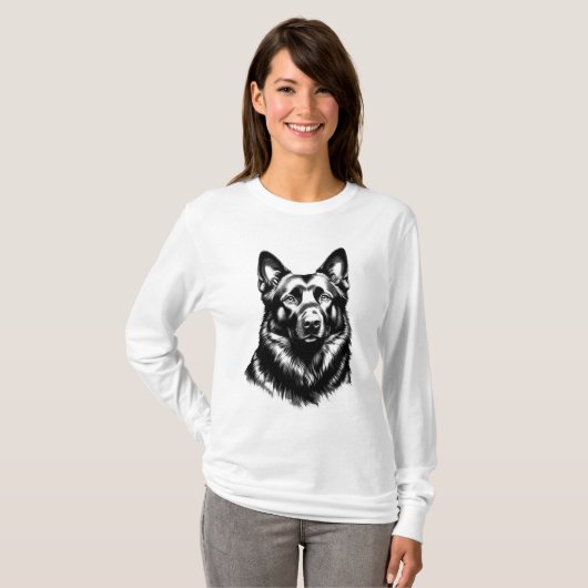 T-shirt Women's Black GSD Long Sleeve White Tee (Devant entier)