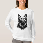 T-shirt Women's Black GSD Long Sleeve White Tee (Devant)