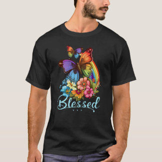 T-shirt Womens Blessed Christian Butterfly Pretty Floral R