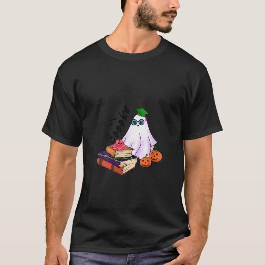 T-shirt Womens Books Ghost Citrouille Halloween Enseignant (Devant)