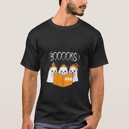 T-shirt Womens Boooks Moon Ghost Halloween Bookworm Librar (Devant)