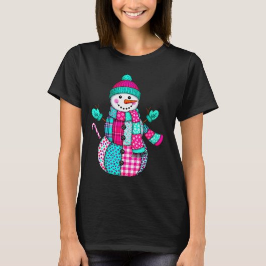 T-shirt Womens Christmas Patchwork Snowman Preppy Retro Me (Devant)