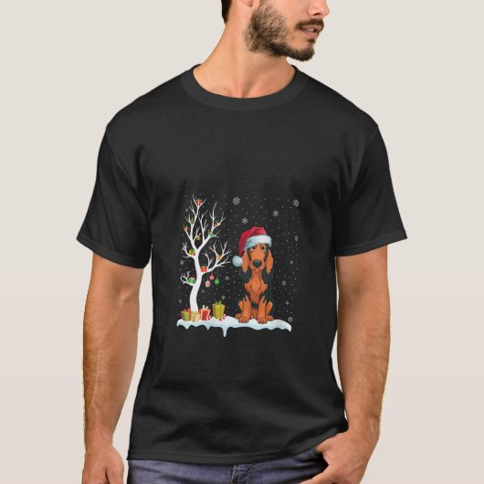 T-shirt Womens Coonhound Dog Santa Hat Festive Tree Light  (Devant)