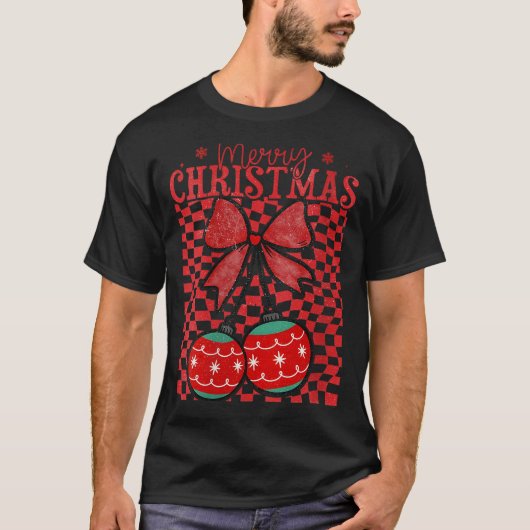 T-shirt Womens Coquette Bow Christmas Cherries Merry Chris (Devant)