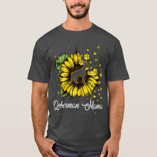 T-shirt Womens Cute Doberman Mama Sunflower Dog Mom Mother