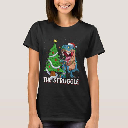 T-shirt Womens Dinosaur Xmas Lights Funny T-rex Dino Men B (Devant)