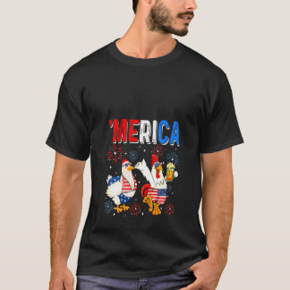 T-shirt Womens Funny Chicken 4th Of July Beer Drinking Ame