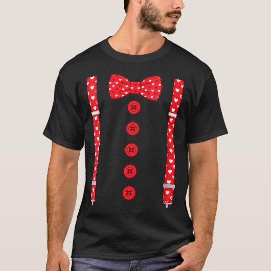T-shirt Women's Funny Hearts Bow Tie Suspenders Valentine' (Devant)
