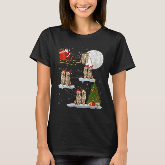 T-shirt Womens Golden Retriever Dog Santa Sleigh Flying Fu (Devant)