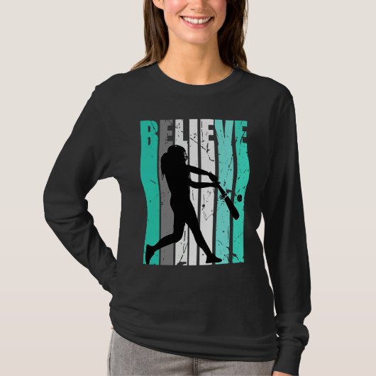 T-shirt Womens Green Believe Baseball Softball Base Run Pl (Devant)