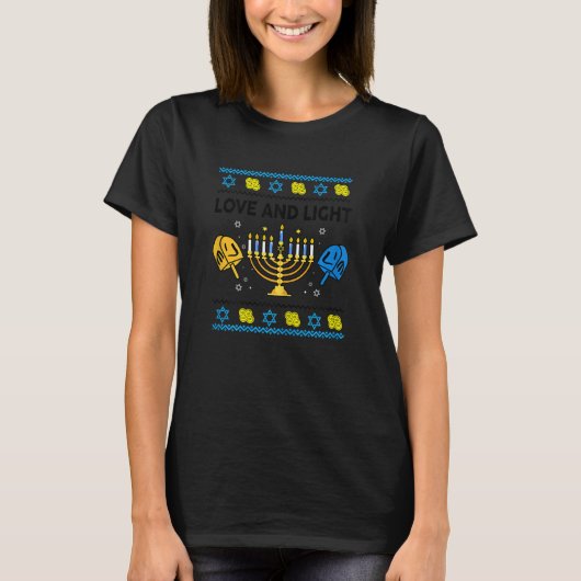 T-shirt Womens Hanukkah Love & Light Ugly Chanukah Happy J (Devant)