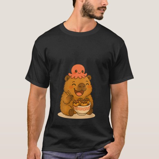 T-shirt Womens Happy Capybara Eating Takoyaki with Octopus (Devant)