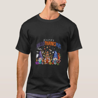 T-shirt Womens Happy Hallothanksmas Gnomes Lover Halloween