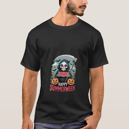 T-shirt Womens Happy Summerween Skeleton Jack o Lantern Su (Devant)