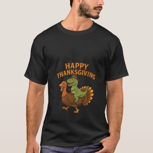 T-shirt Womens Happy Thanksgiving Dinosaur Turkey Pilgrim  (Devant)