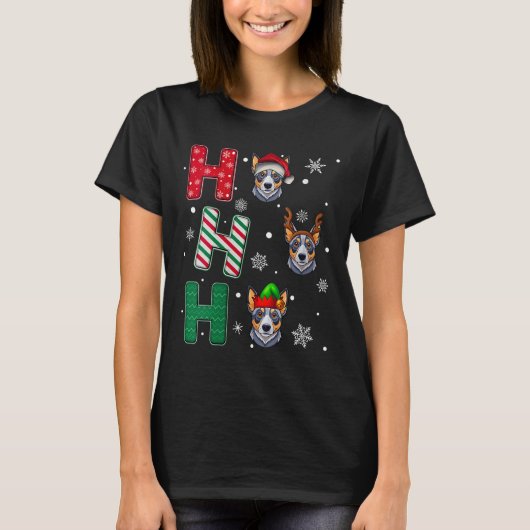 T-shirt Womens Ho Ho Ho Blue Heeler Dog Matching Christmas (Devant)