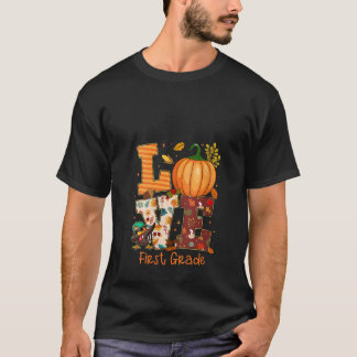 T-shirt Womens Love First Grade Teacher Turkey Thanksgivin