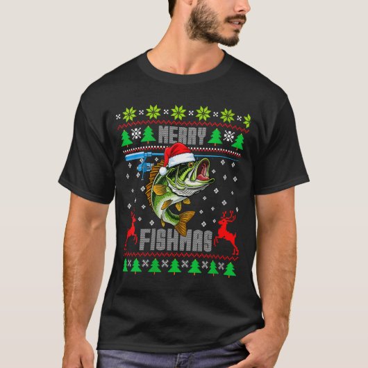 T-shirt Womens Merry Fishmas B Fish Fishing Funny Ugly Chr (Devant)