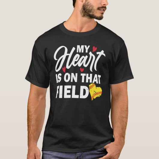 T-shirt Womens My Heart est sur ce terrain de baseball sof (Devant)