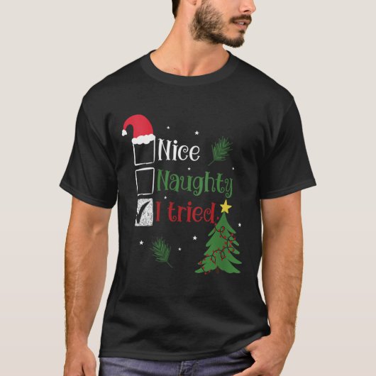 T-shirt Womens Nice Naughty I Tried List Christmas V-neck (Devant)