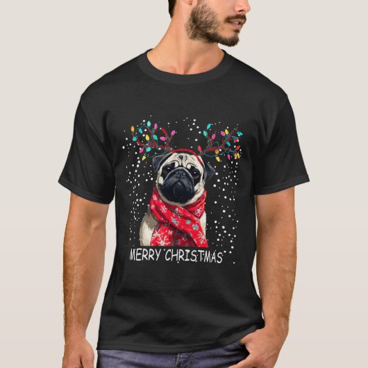 T-shirt Womens Pug Dog Xmas Santa Hat F Christma Long Slee (Devant)