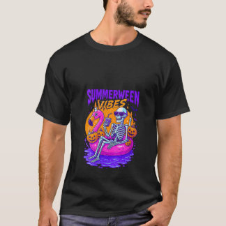 T-shirt Womens Retro Skeleton Summerween Vibes Beach Flami