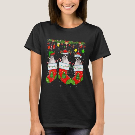 T-shirt Womens Russell Terrier Dog In Christmas Socks Funn (Devant)