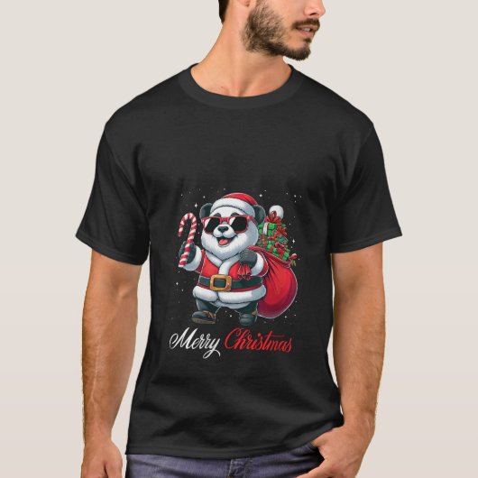 T-shirt Womens Santa Panda Sunglasses Candy Cane Merry Chr (Devant)